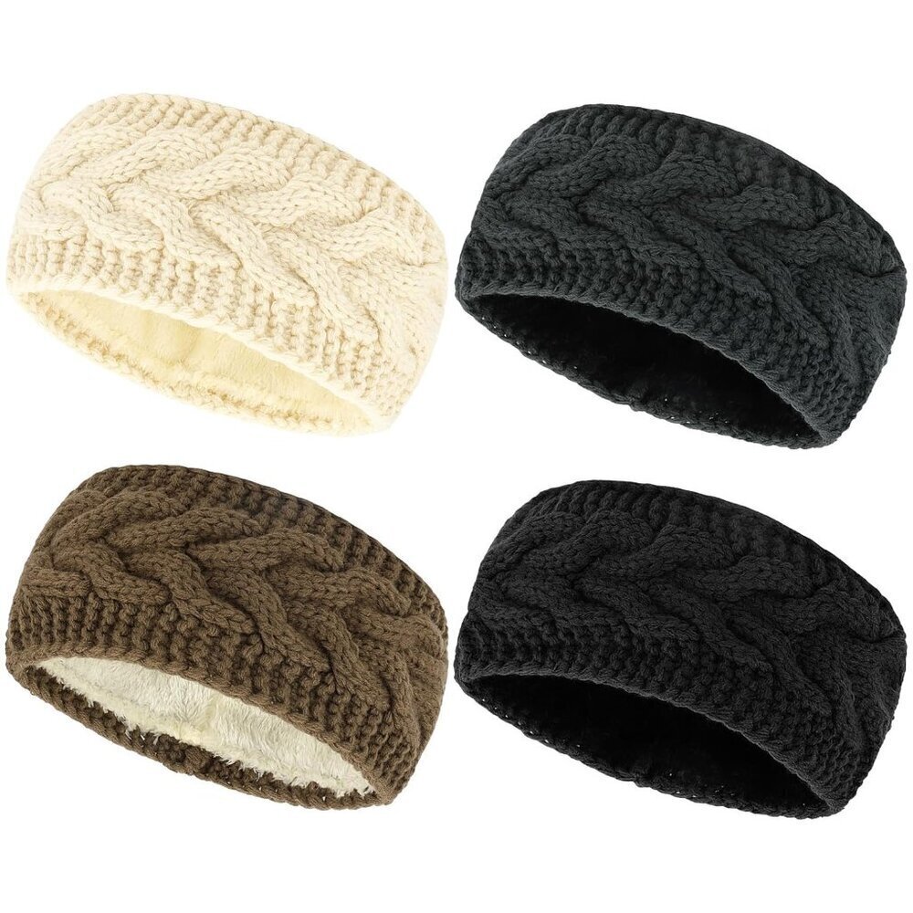 Winter Knit Headbands for Women Girls 4-Pack Non Slip Wide Hair Accessories